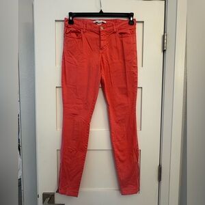 Trina Turk Coral Skinny Leg Crop Gold Zipper Ankle Stretch Pant